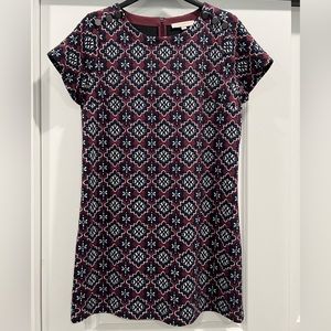 LOFT Shift Dress Women's Size 14 Medallion Jacquard Cotton Blend Sort Sleeve